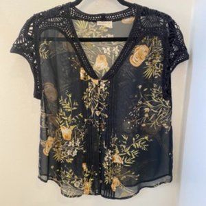 Black floral sheer and lace shirt